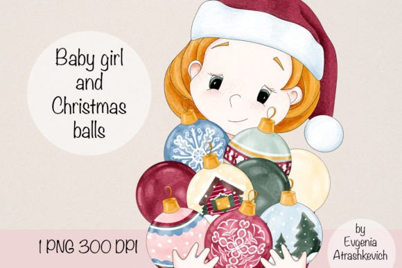 Baby Girl Christmas Balls Sublimation Illustrations