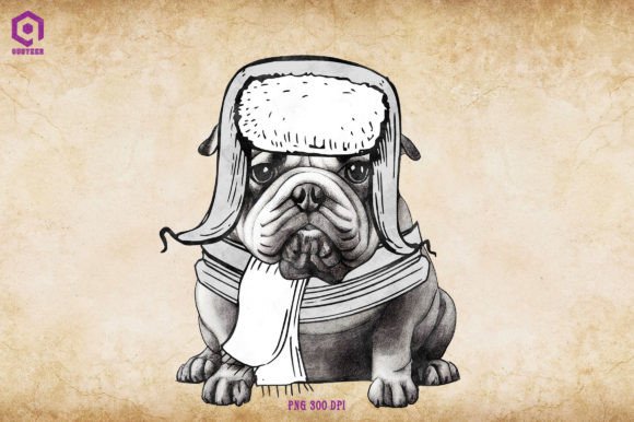Bulldog Cozy Christmas Illustration