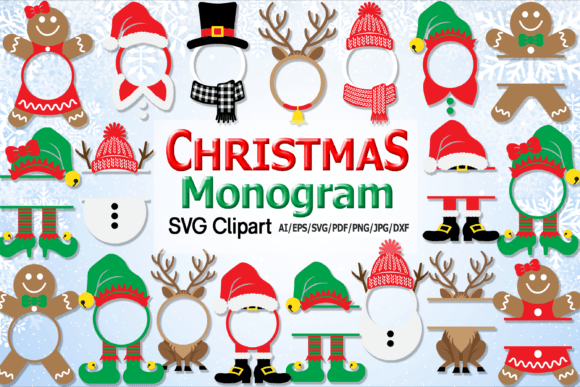Christmas Character Monogram SVG Clipart for Illustrations