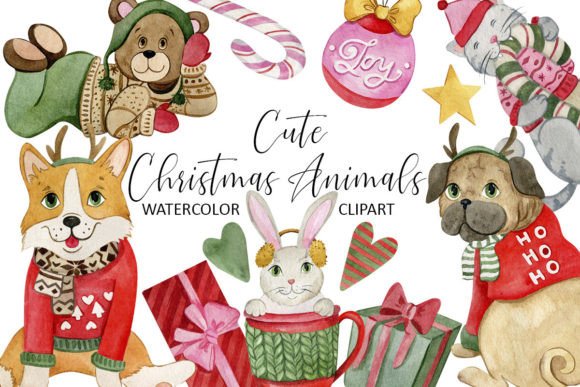 Christmas Cute Baby Animals Clipart Png for Illustrations
