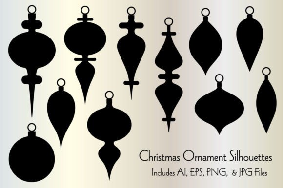 Christmas Ornament Black Silhouettes Illustrations for Crafting