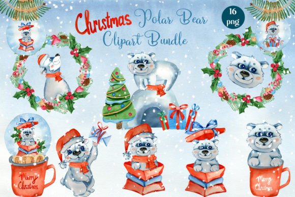 Christmas Polar Bear Clipart Bundle for Modern Illustrations