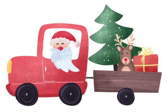 Christmas Santa Truck with Gift and Deer: A Designer's Review of Festive Illustrations