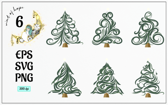Christmas Tree Calligraphic Element Illustrations