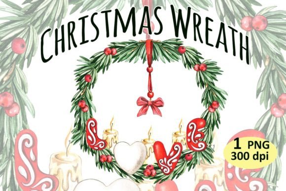 Christmas Wreath Clipart PNG Sublimation for Illustrations