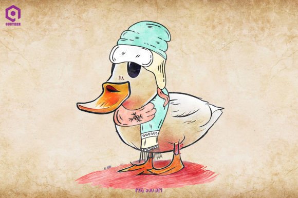 Duck Cozy Christmas Illustration for Branding
