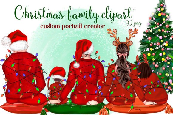 Family Portrait Christmas Sitting Family Illustration Review