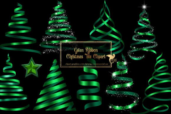 Green Ribbon Christmas Trees Clipart for Illustrations