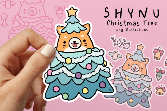 Merry Christmas Tree Stickers Dog Shiba