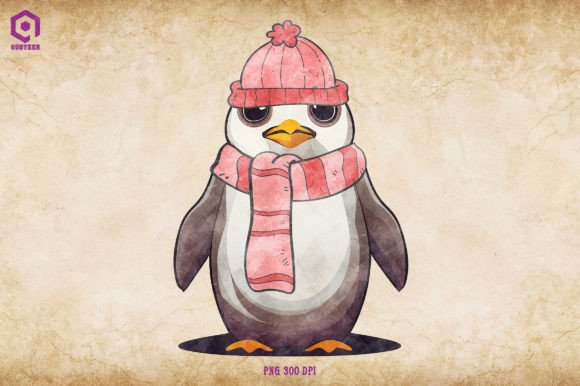 Penguin Cozy Christmas Illustration