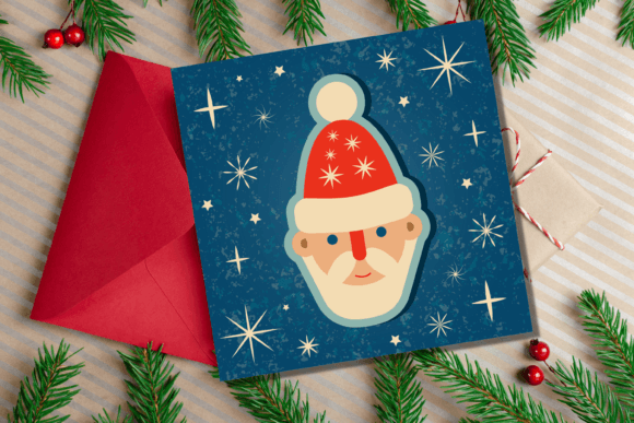 Retro Christmas Card with Santa Claus Illustration