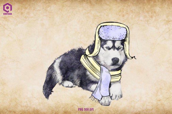 Siberian Husky Cozy Christmas Illustration