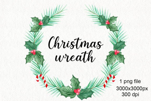 Watercolor Green Christmas Wreath Png for Branding and Illustrations