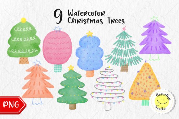 🎄Watercolor Patel Christmas Trees Set Illustrations